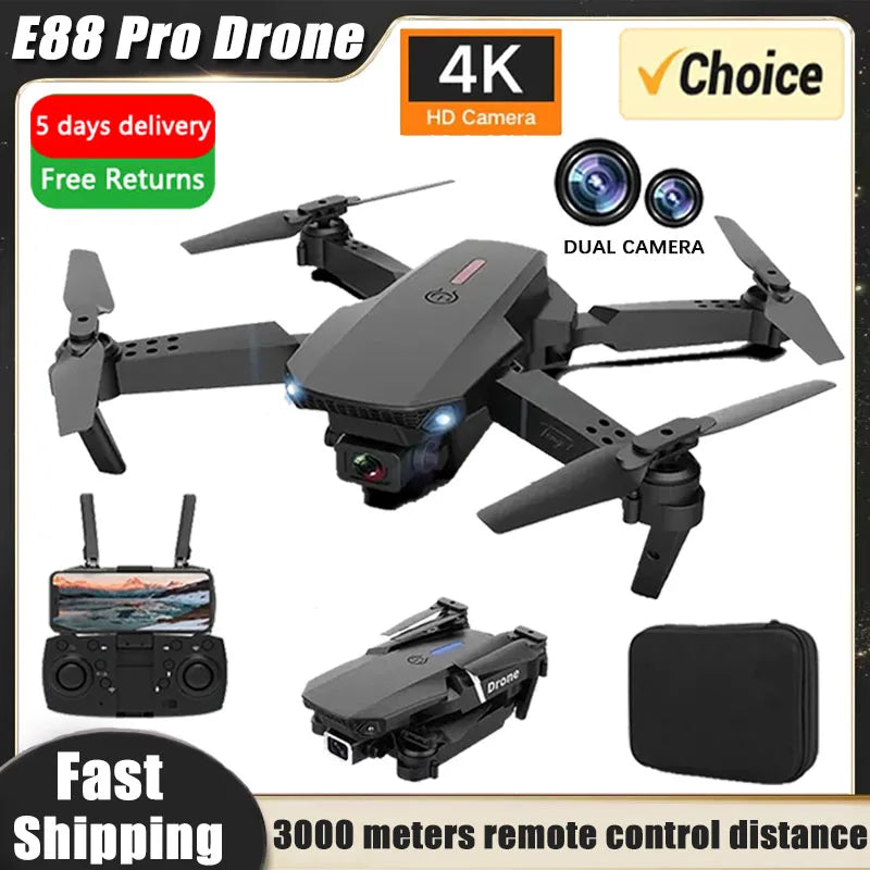 Drone com maior custo beneficio e com câmera excelente  mod E88Pro RC Drone 4K Professinal With 1080P Wide Angle Dual HD Camera Foldable RC Helicopter WIFI FPV Height Hold Apron Sell